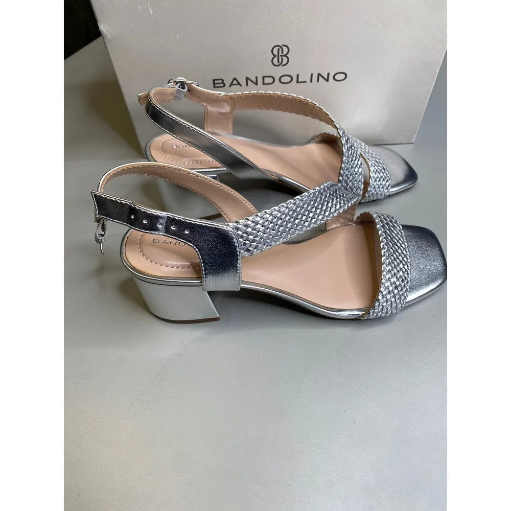 Bandolino Mizzys2 Silver Metallic Braided Block Heel Sandals Mens 7M